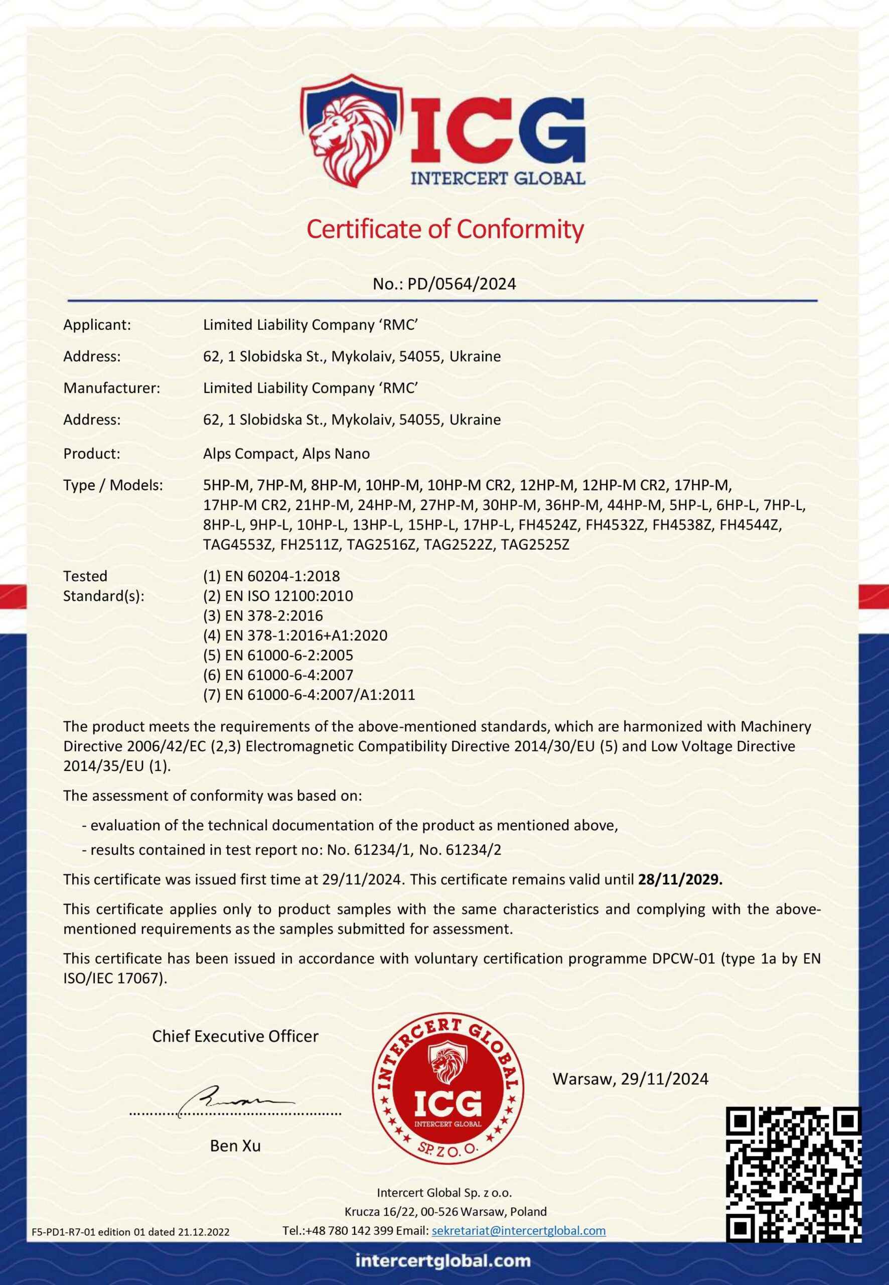 Certificate  of Conformity